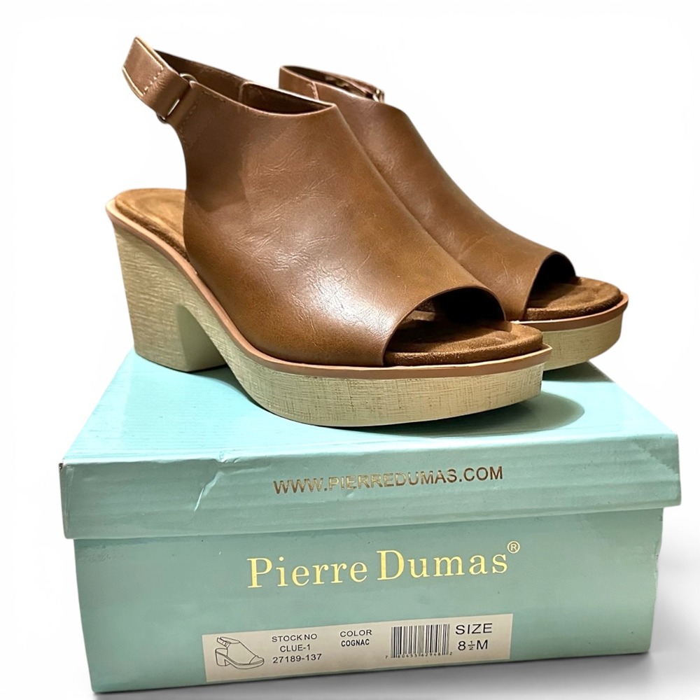 Pierre Dumas Club-01 Cognac Brown Platform Block Heel Sandals Womens 8.5 - Picture 4 of 8